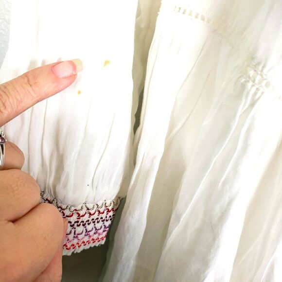 Free People Women's Cold Off the Shoulders Boho Gypsy White Floral Top Size SM - Picture 13 of 14